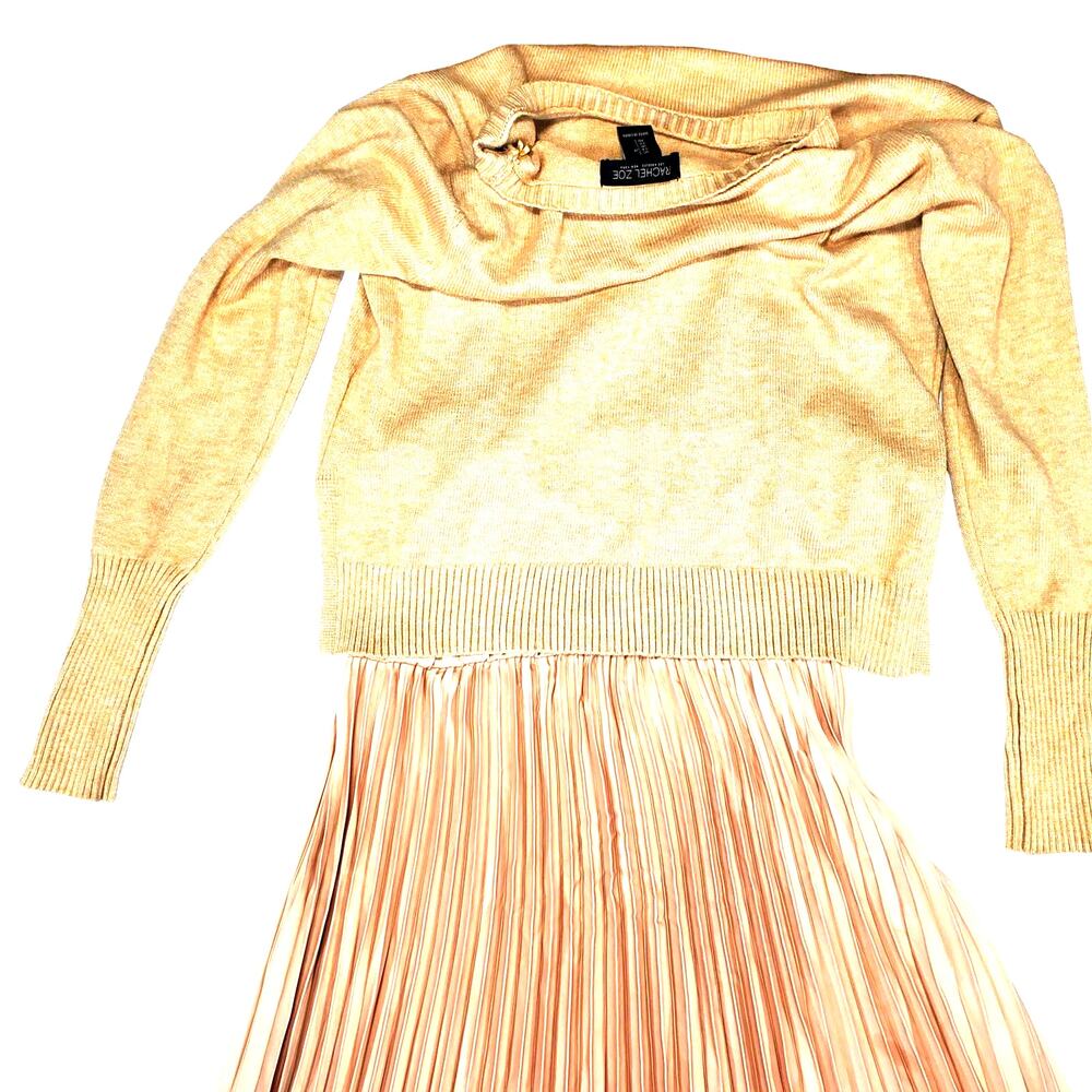 Rachel Zoe 2-Piece Sweater Slip Dress Set Beige Size Small Trendy RN# 160656